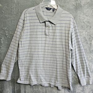Lincs David Chu Men's XL shirt gray blue stripe polo long sleeve